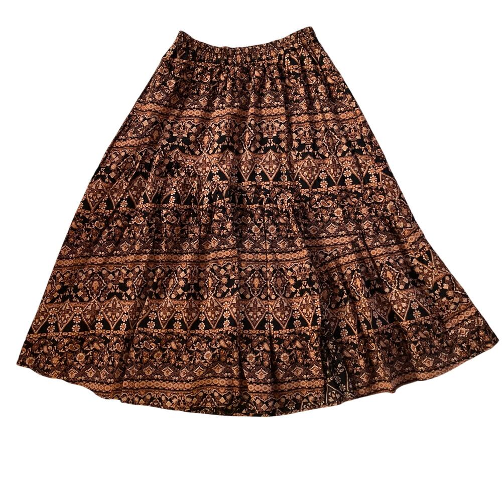 Free People Brown Patterned Midi Skirt
